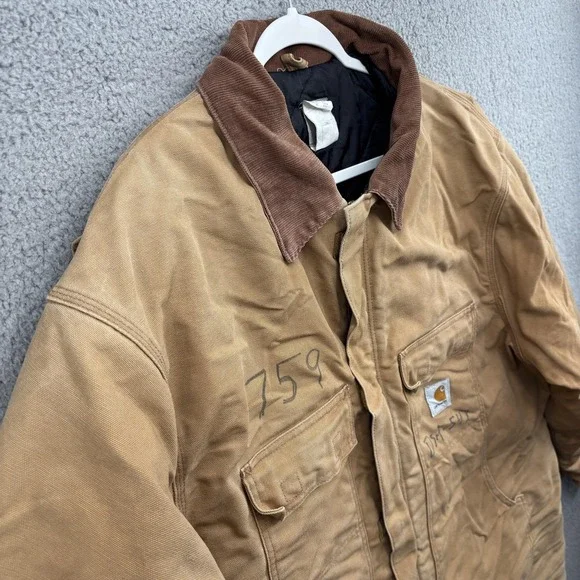 Carhartt Jacket Mens 52 Tall Quilted Lined Canvas Work Coat US GOVT Distressed - Picture 3 of 9